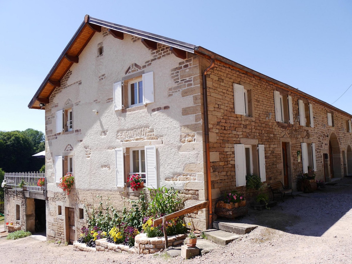 Belle demeure dans un corps de ferme Vosgien rénovée en gîte groupe 4* situé dans Les Vosges avec spa sauna et piscine de 5mx10m pour 20 personnes Grande Piscine intérieure chauffée de 5mx10m Le gîte groupe avec spa sauna et piscine pour 20 personnes vous garantie confort, qualité et repos pour un séjour réussi avec notamment 5 Salons canapés TV Internet gratuit et salle de jeux billard ping pong et baby foot + livres et jeux de société et appareil de sport intérieur de musculation. Jeux extérieurs pétanque et espace vert avec parc et forêt aux alentours